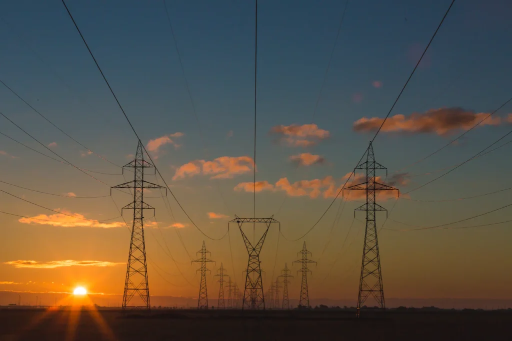 Electrical transmission infrastructure at dusk