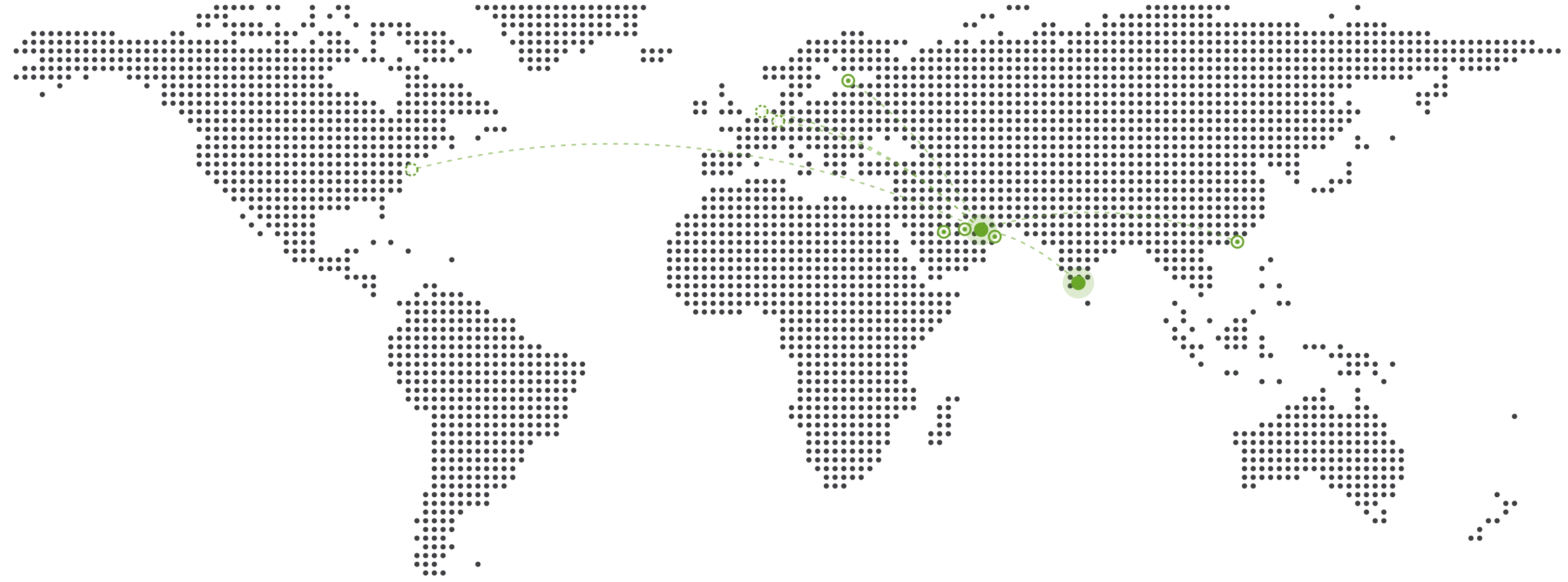 Dotted world map showing Fortue’s Global HQ in Dubai and India HQ in Bengaluru, current and expanding markets in the Gulf, Hong Kong and Shenzhen, and Estonia, and upcoming locations in the Netherlands, Frankfurt and Delaware